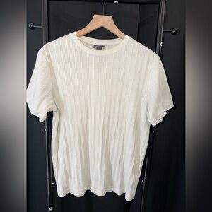 H&M Off-White Ribbed Short Sleeve Crew Tee